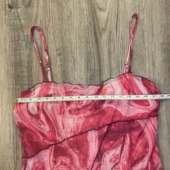 NWT Urban Outfitters Pink Marbled Mini Slip Dress Mesh Lightweight XL - Picture 9 of 16